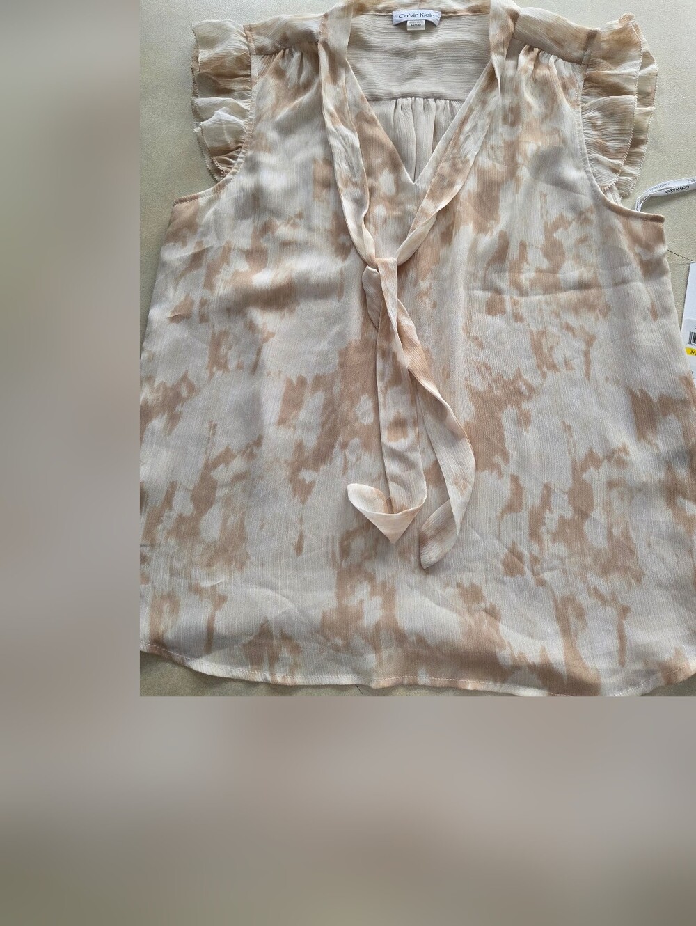 NWT Calvin Klein Misses Sz Med Beige and Cream tie Dye Tie-Neck Sleeveless Tank